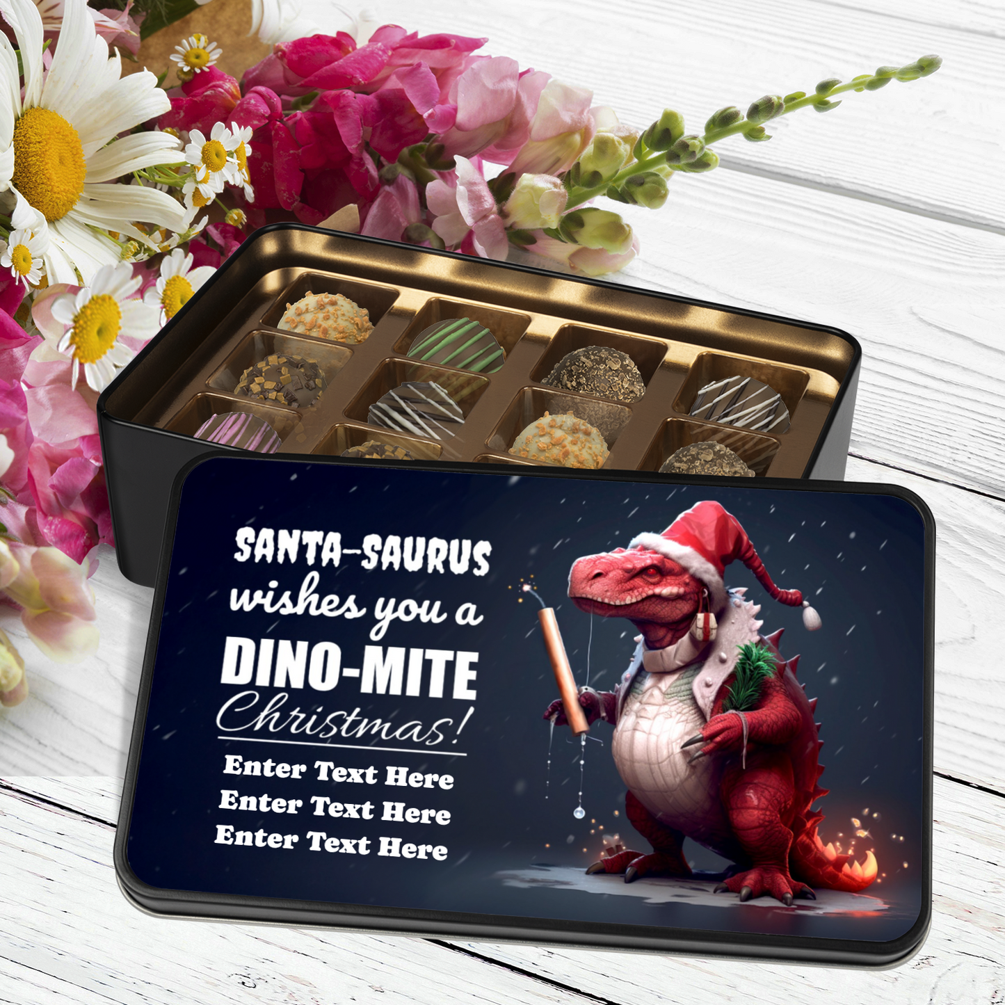 Santa Saurus Tin Of Handmade Truffles