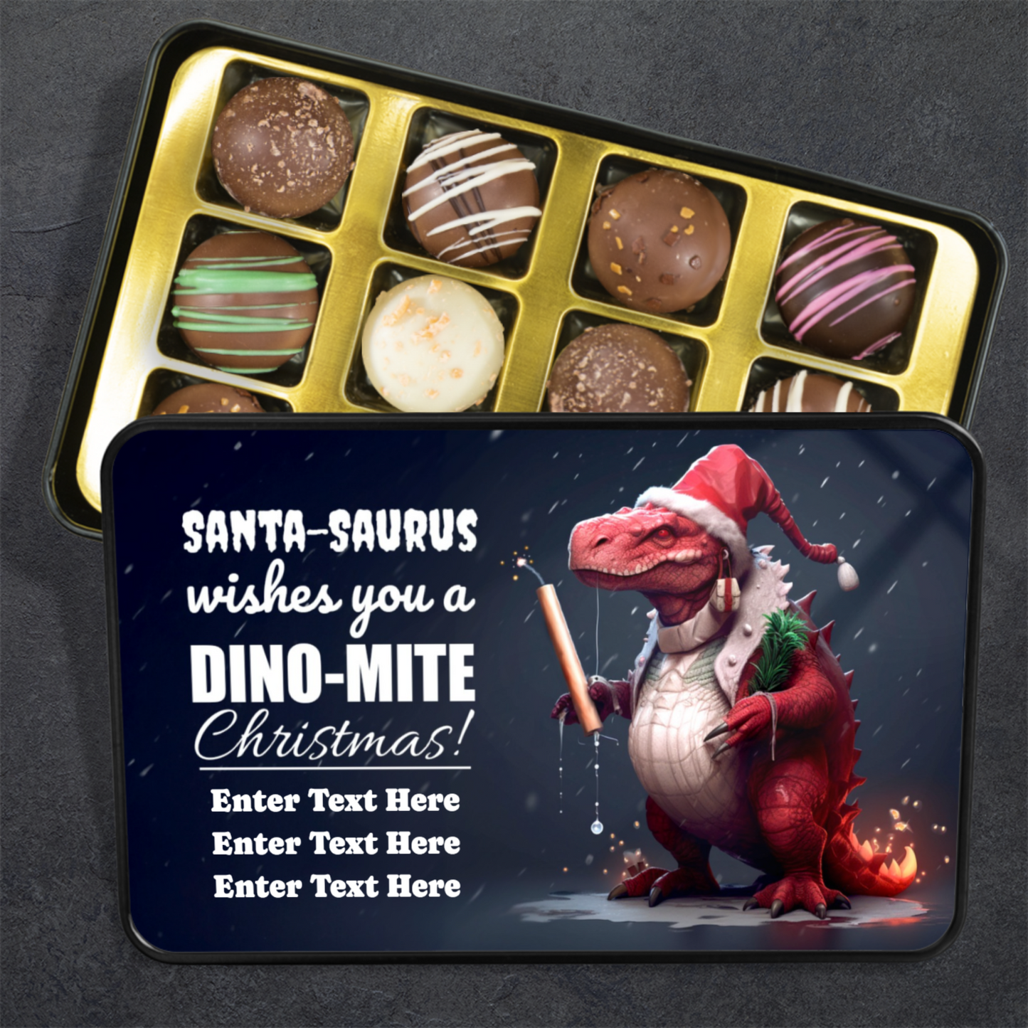 Santa Saurus Tin Of Handmade Truffles