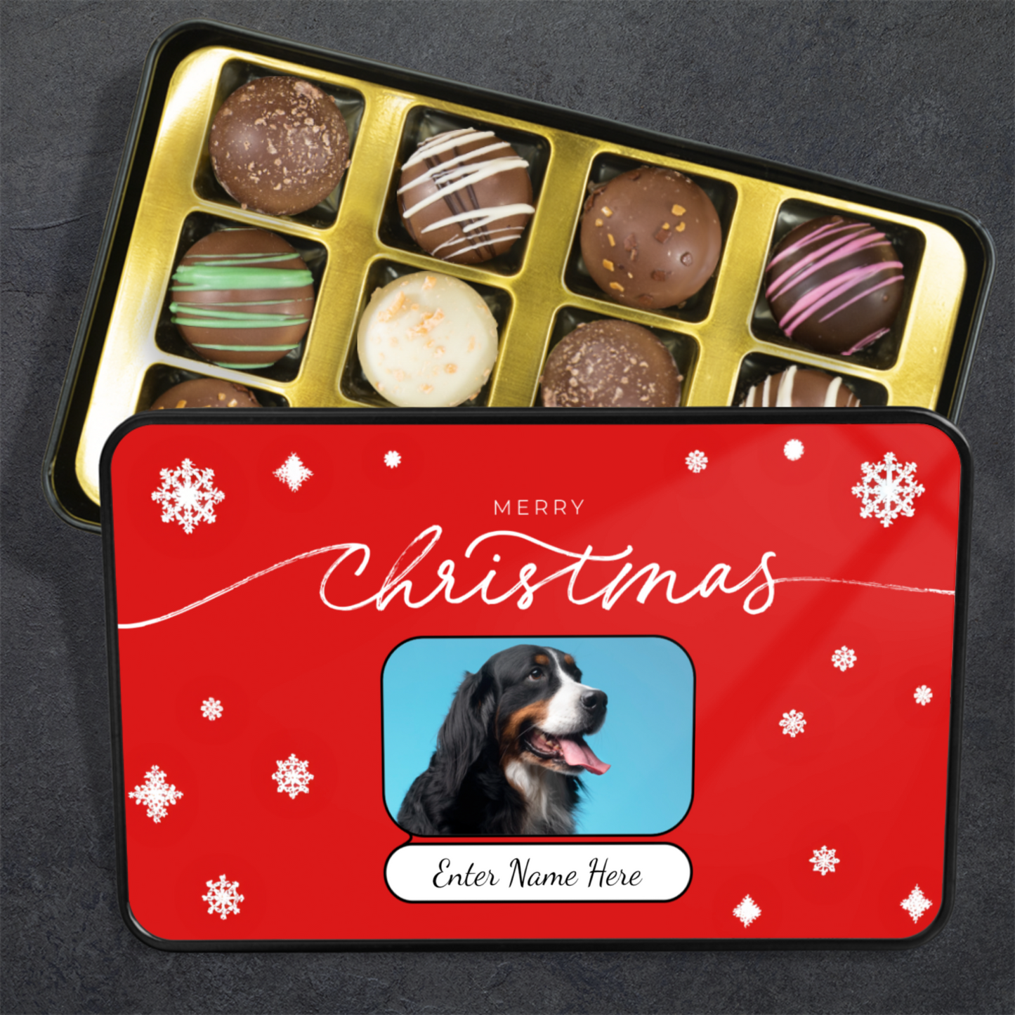 Merry Christmas Dog Mom Handmade Chocolates In A Personalized Keepsake Tin