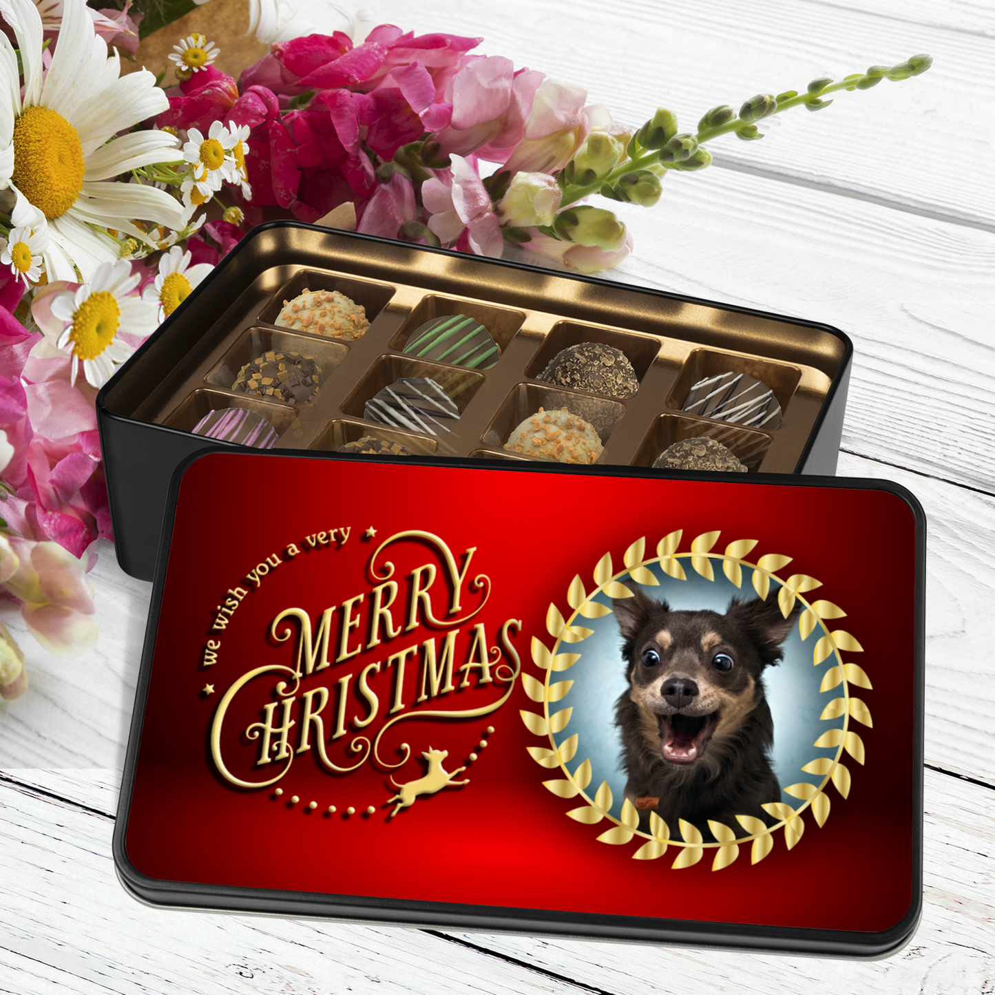 We Wish You A Merry Christmas Tin Of Handmade Truffles