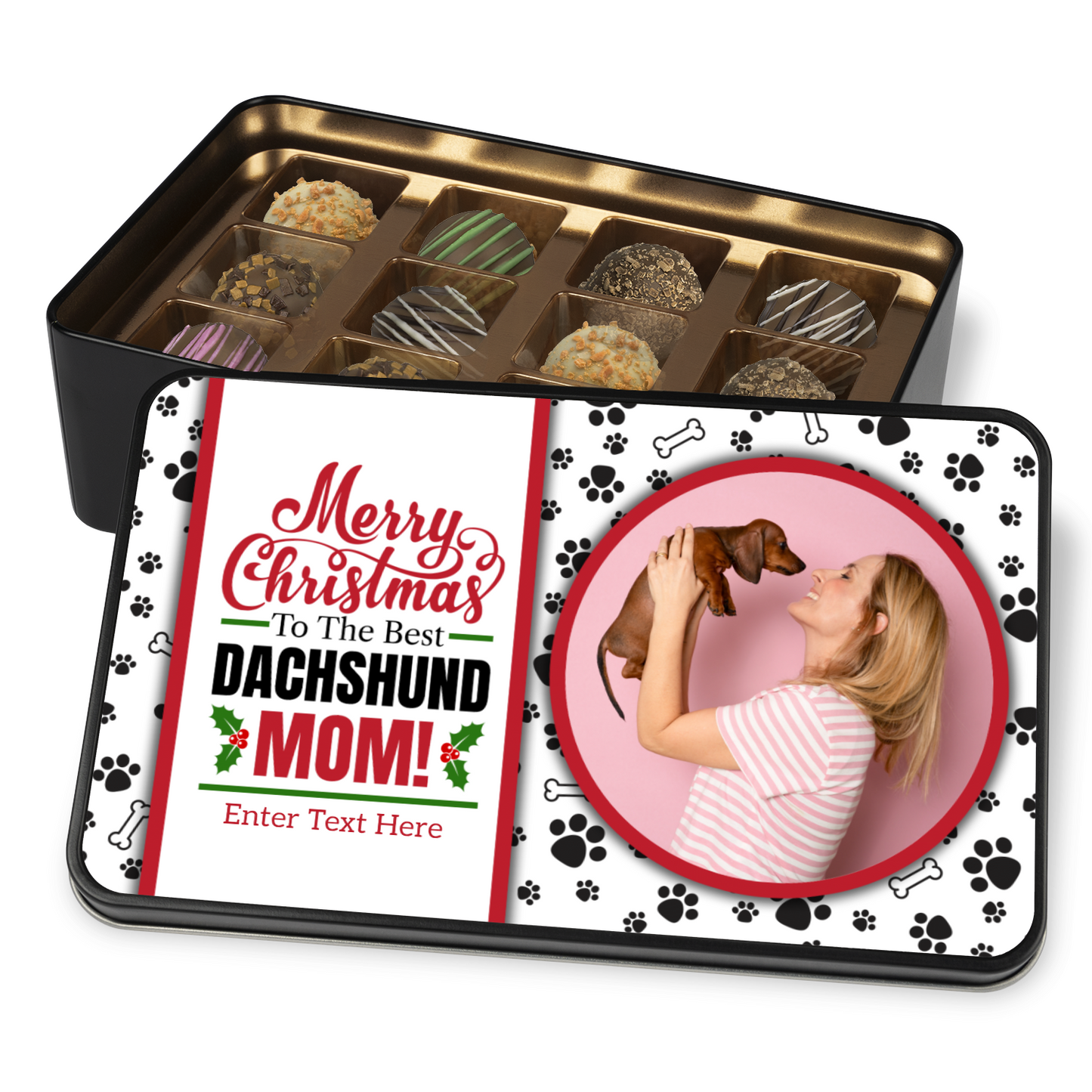 Merry Christmas To The Best Dachshund Mom Handmade Chocolates In A Personalized Keepsake Tin