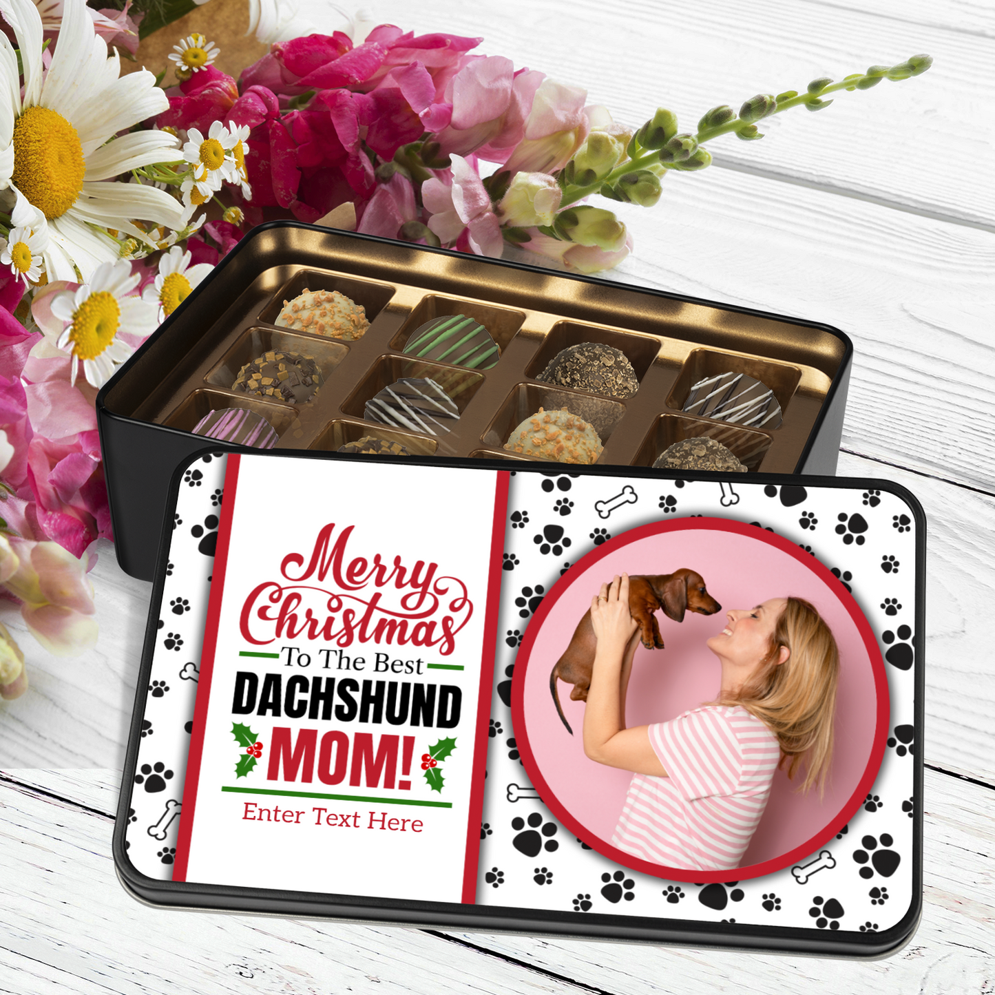 Merry Christmas To The Best Dachshund Mom Handmade Chocolates In A Personalized Keepsake Tin