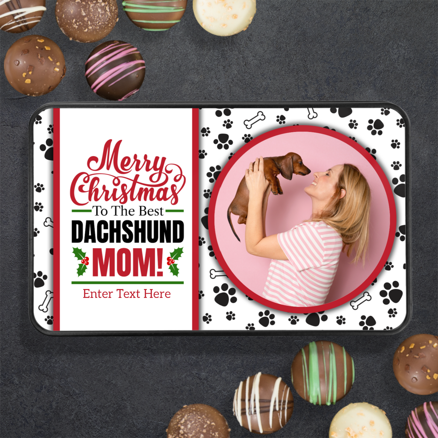 Merry Christmas To The Best Dachshund Mom Handmade Chocolates In A Personalized Keepsake Tin