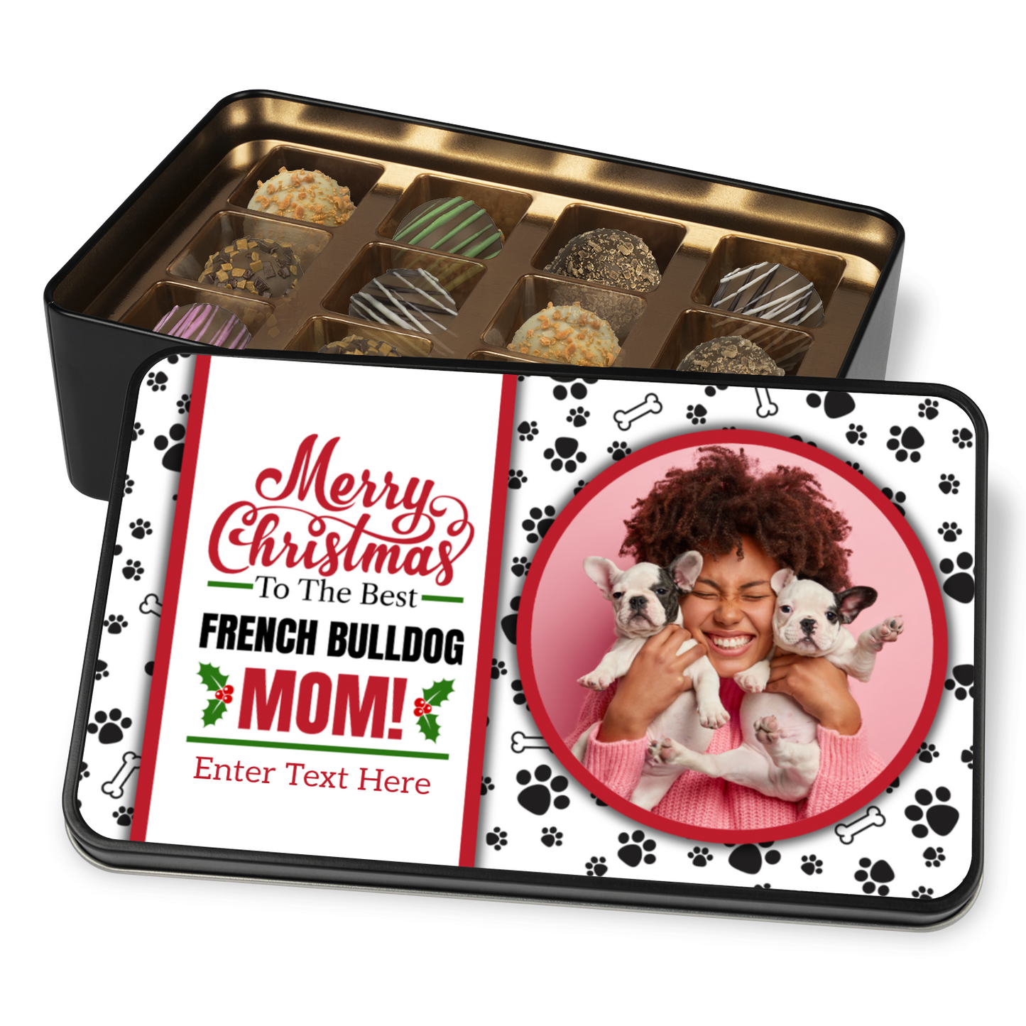 Merry Christmas To The Best French Bulldog Mom Handmade Chocolates In A Personalized Keepsake Tin