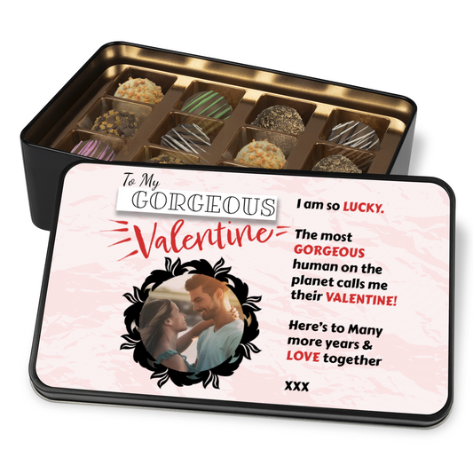 To My Gorgeous Valentine Tin Of Handmade Chocolates