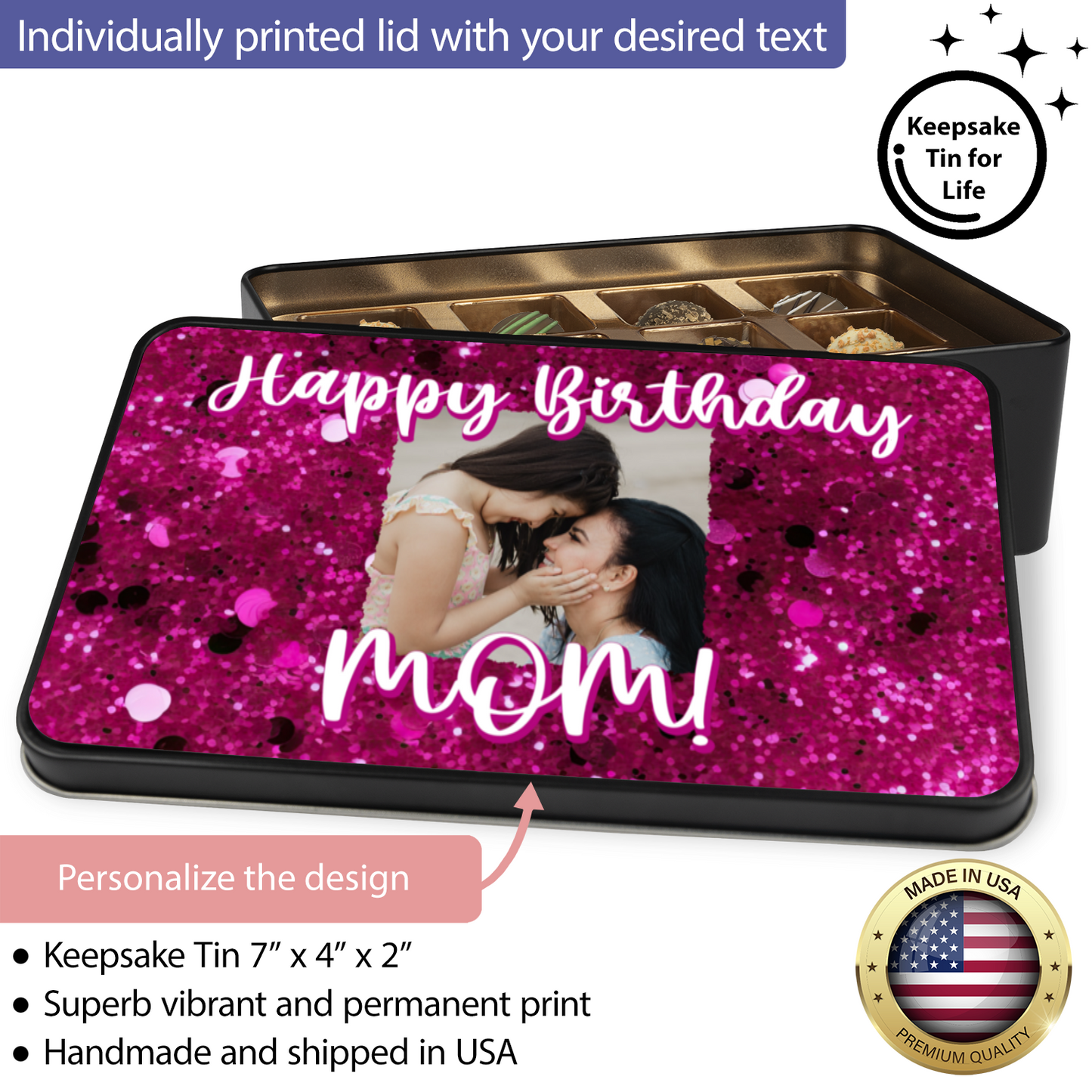 Happy Birthday Mom Handmade Chocolates In A Personalized Keepsake Tin