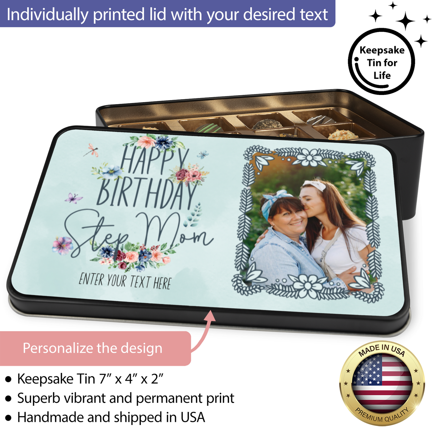 Happy Birthday Step Mom Handmade Chocolates In A Personalized Keepsake Tin