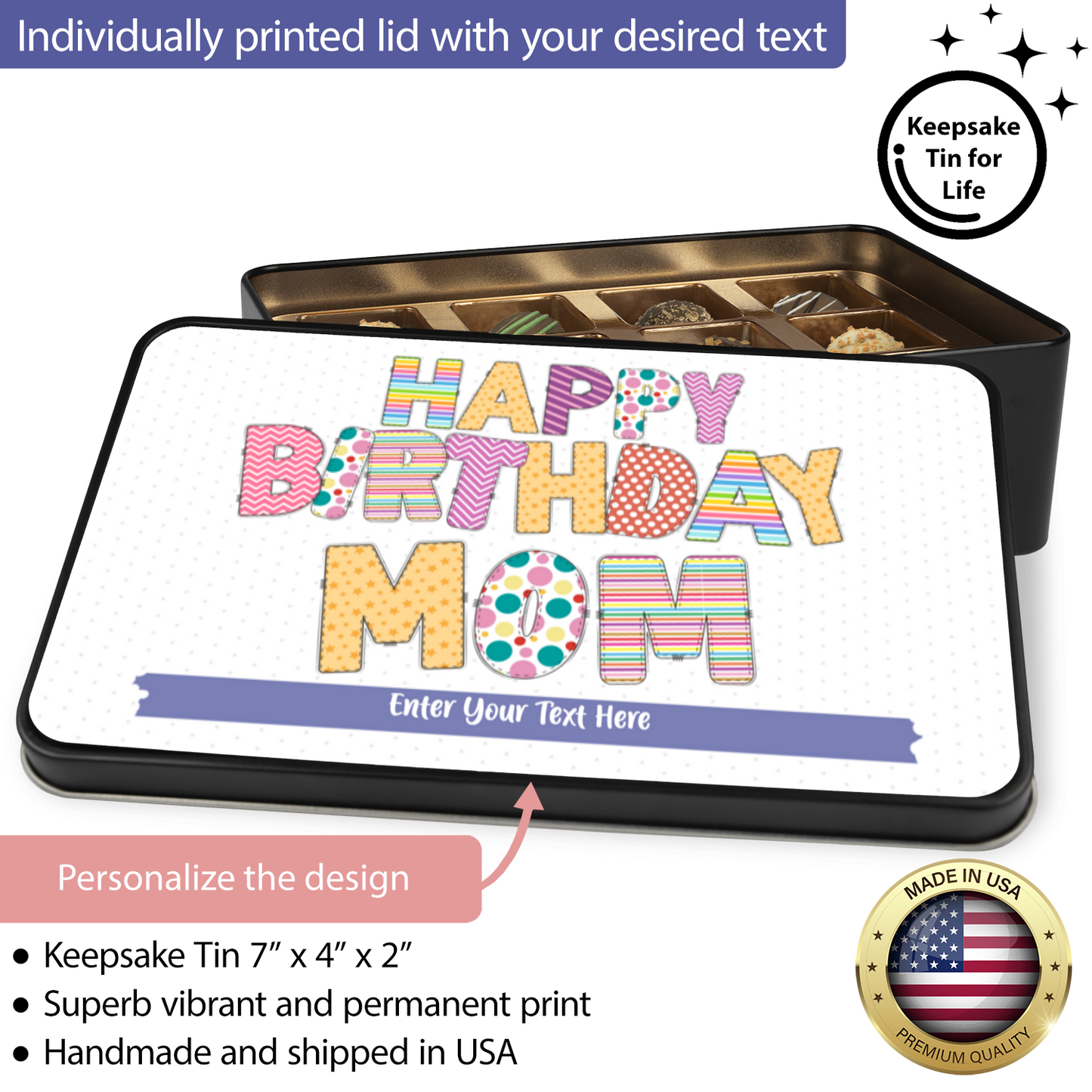 Happy Birthday Mom Handmade Chocolates In A Personalized Keepsake Tin