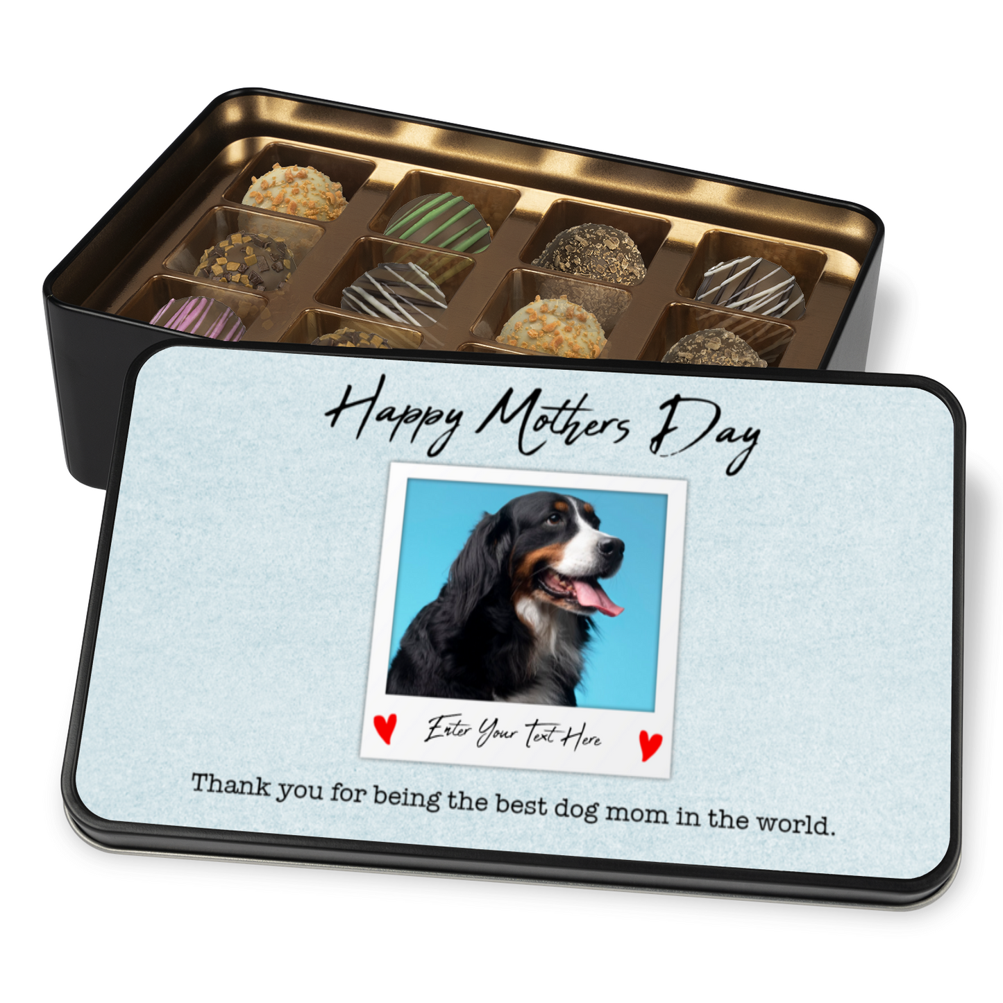 Happy Mothers Day From The Dog Handmade Chocolates In A Personalized Keepsake Tin