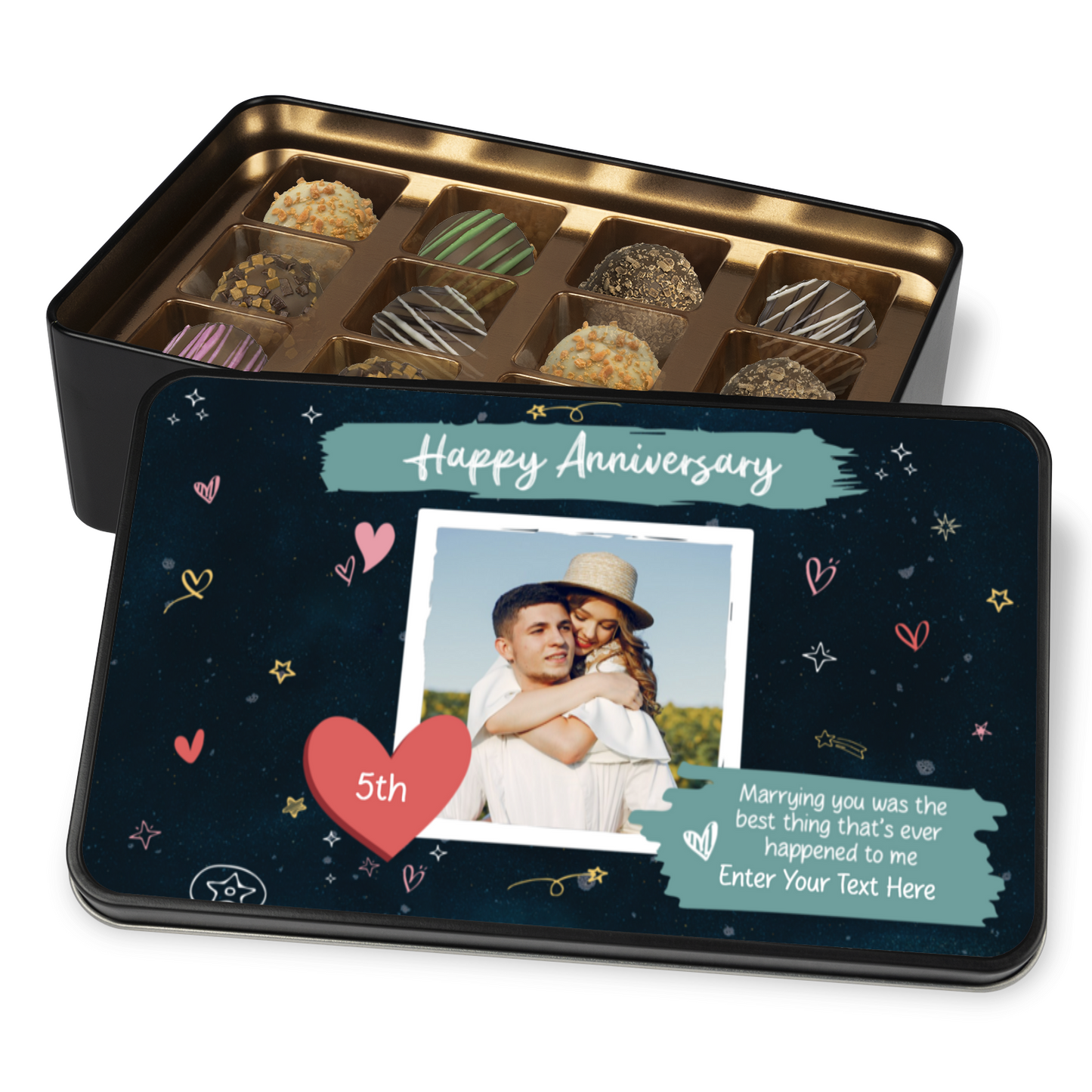 Happy Anniversary Handmade Chocolates In A Personalized Keepsake Tin