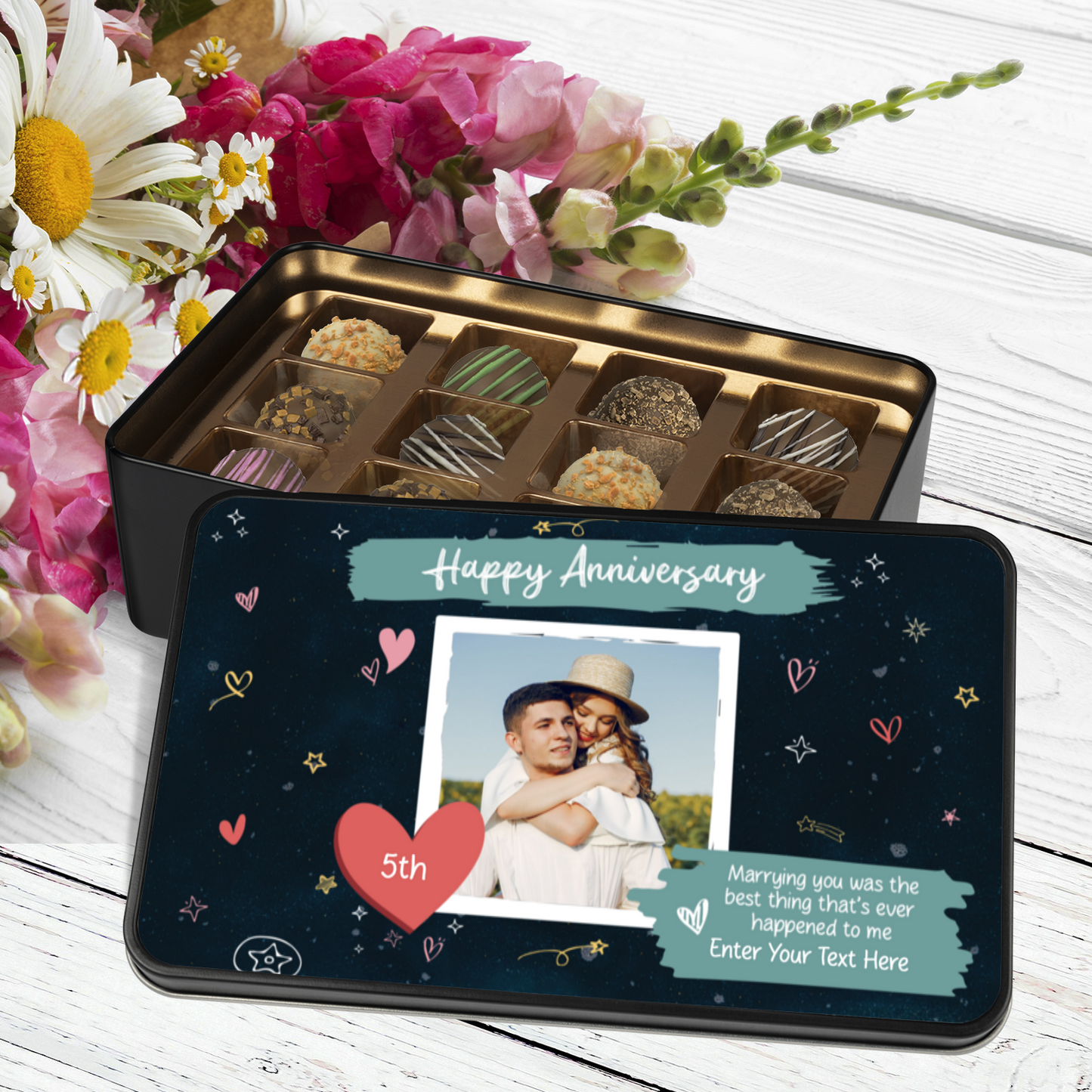 Happy Anniversary Handmade Chocolates In A Personalized Keepsake Tin