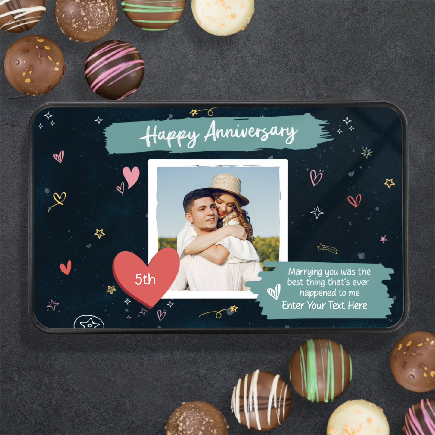 Happy Anniversary Handmade Chocolates In A Personalized Keepsake Tin