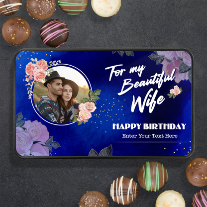 Happy Birthday To My Beautiful Wife Keepsake Tin Of 12 Luxury Chocolates With Personalized Text & Photo Upload