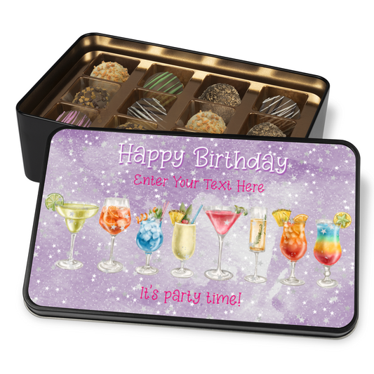 Happy Birthday Its Party Time Handmade Chocolates In A Personalized Keepsake Tin