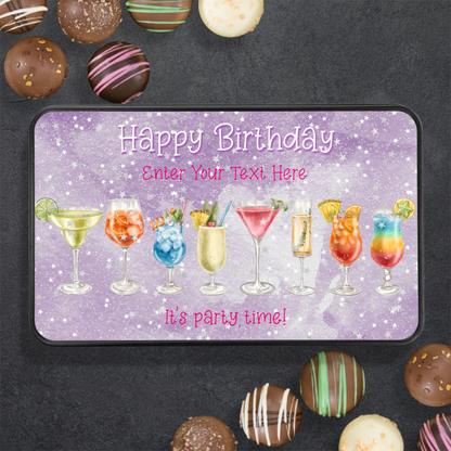 Happy Birthday Its Party Time Keepsake Tin Of 12 Luxury Chocolates With Personalized Text