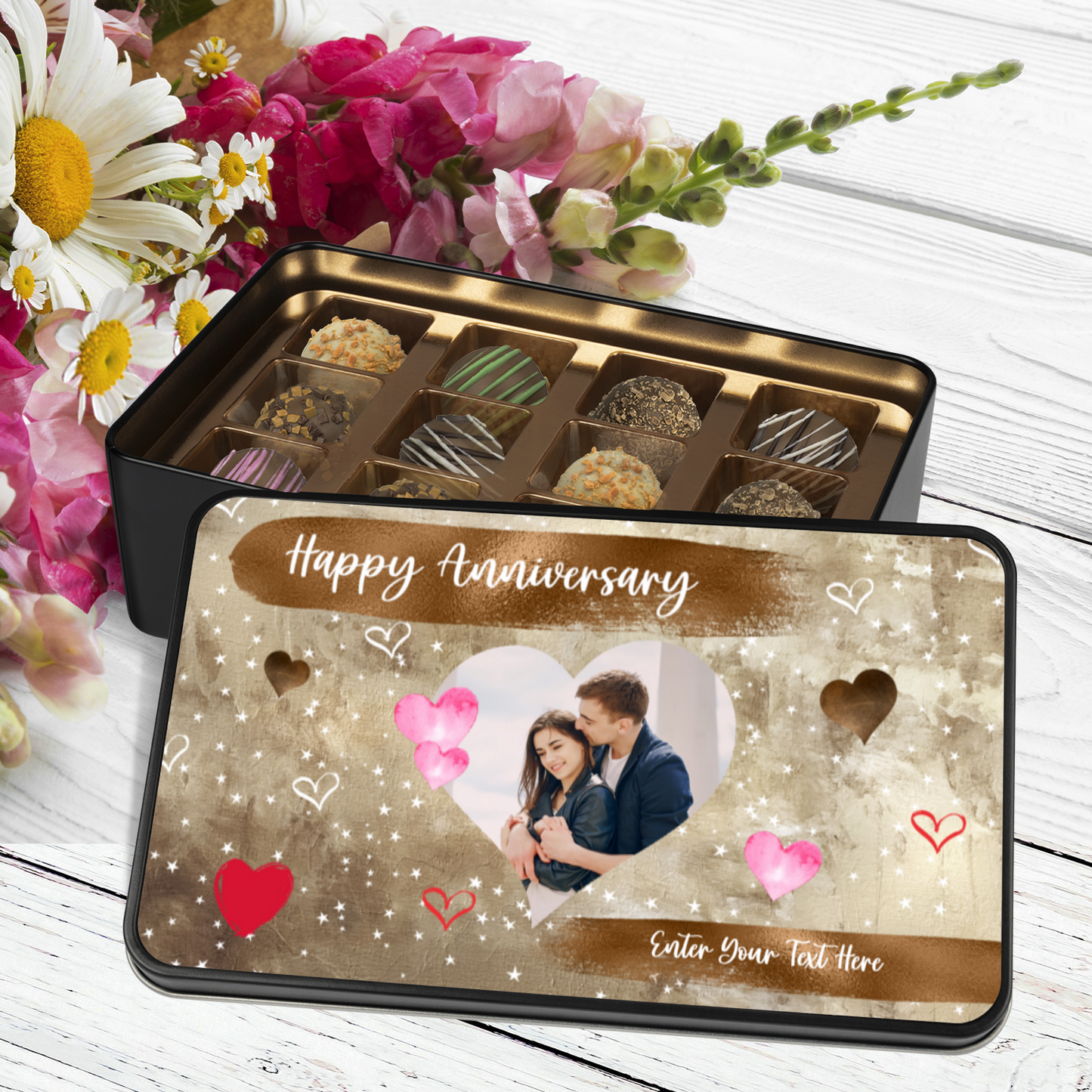 Happy Anniversary Keepsake Handmade Chocolates In A Personalized Keepsake Tin