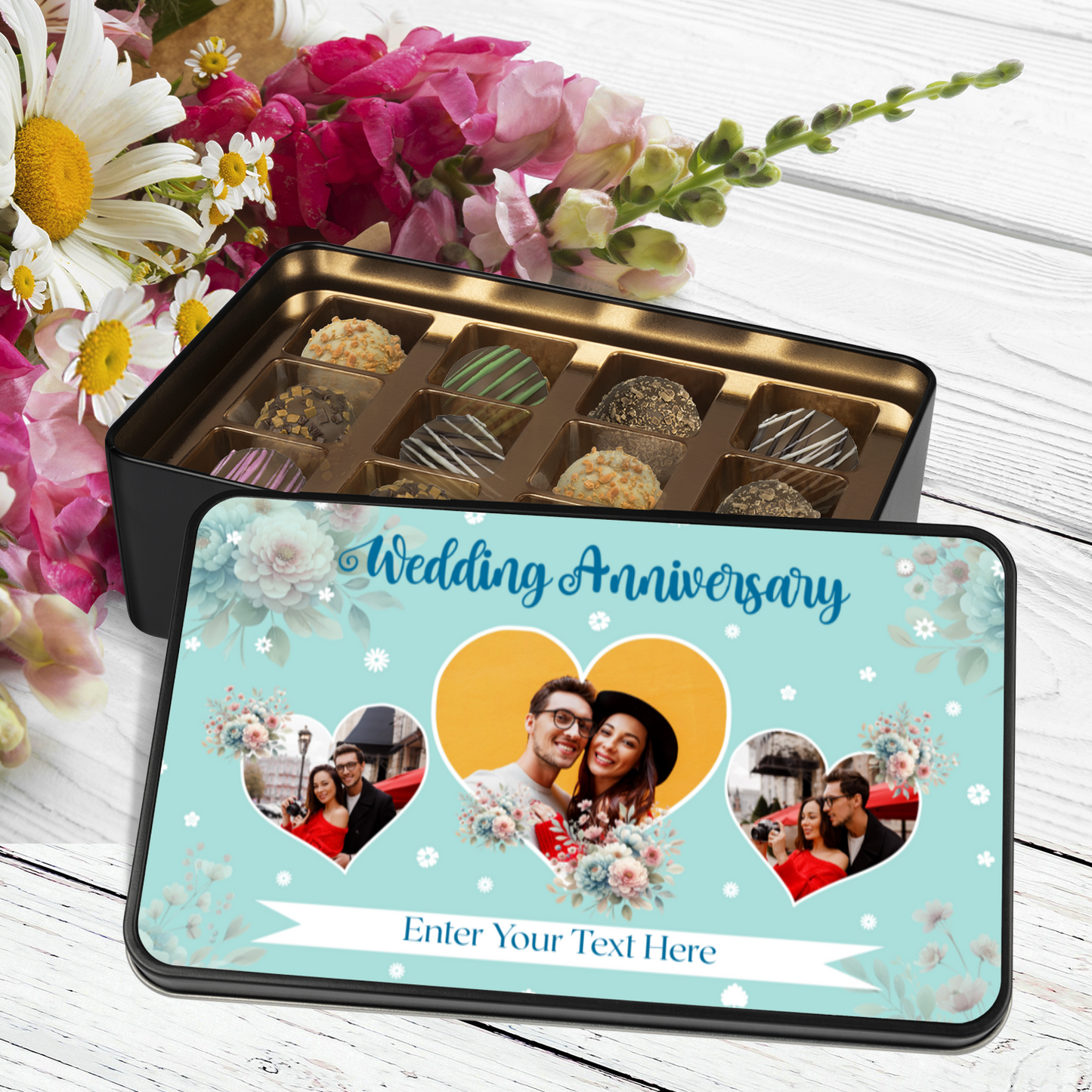 Happy Wedding Anniversary Handmade Chocolates In A Personalized Keepsake Tin