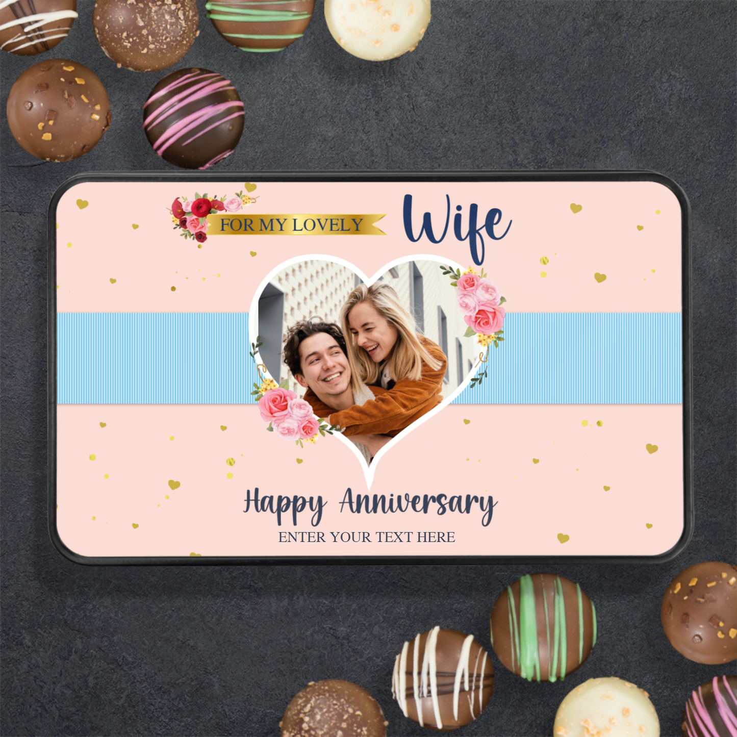 Happy Anniversary To My Lovely Wife Handmade Chocolates In A Personalized Keepsake Tin