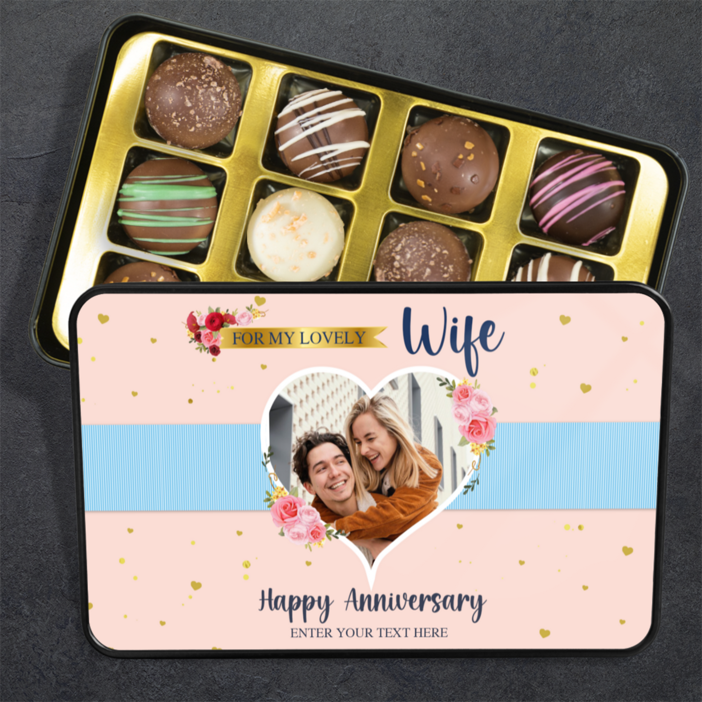 Happy Anniversary To My Lovely Wife Handmade Chocolates In A Personalized Keepsake Tin