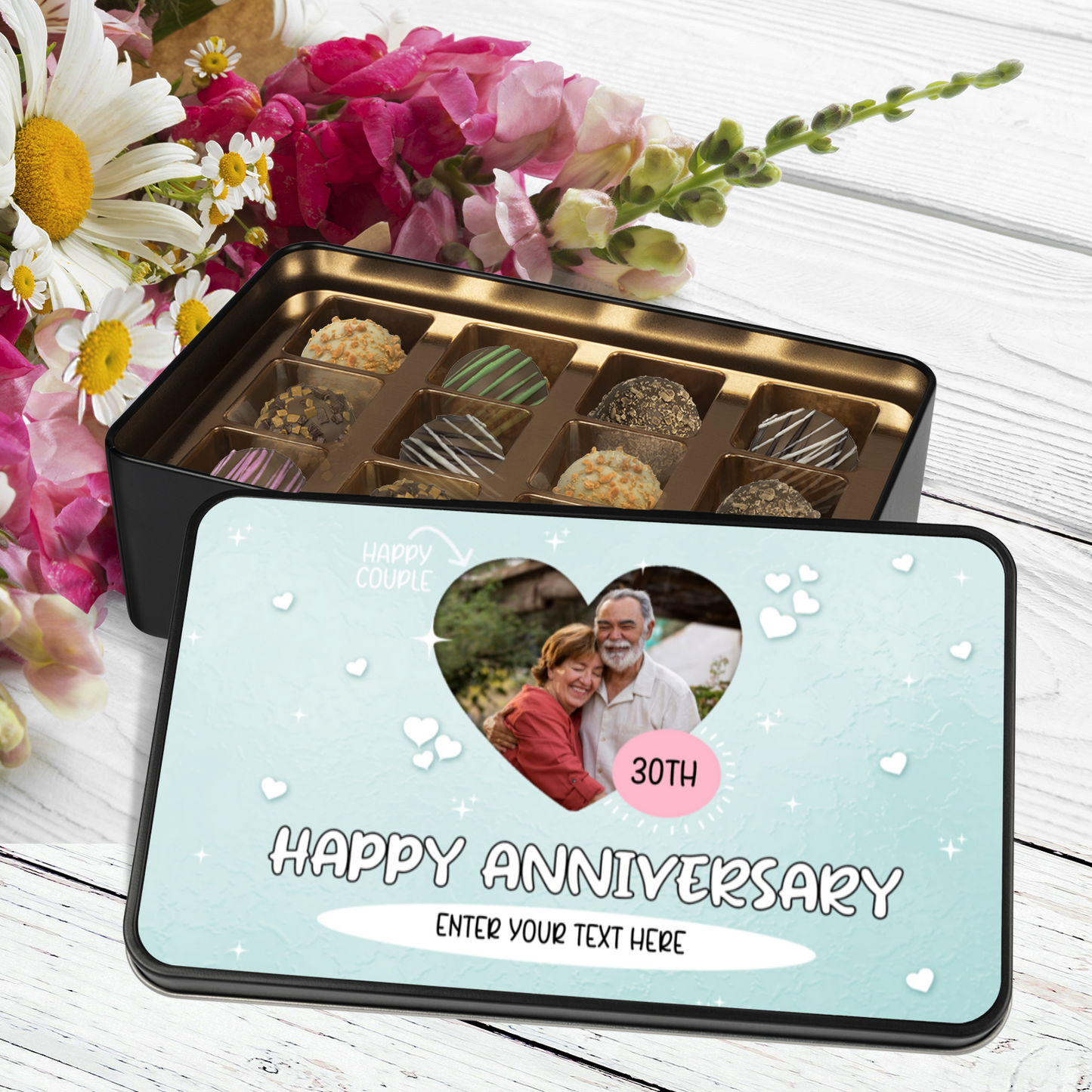 Happy Anniversary Handmade Chocolates In A Personalized Keepsake Tin