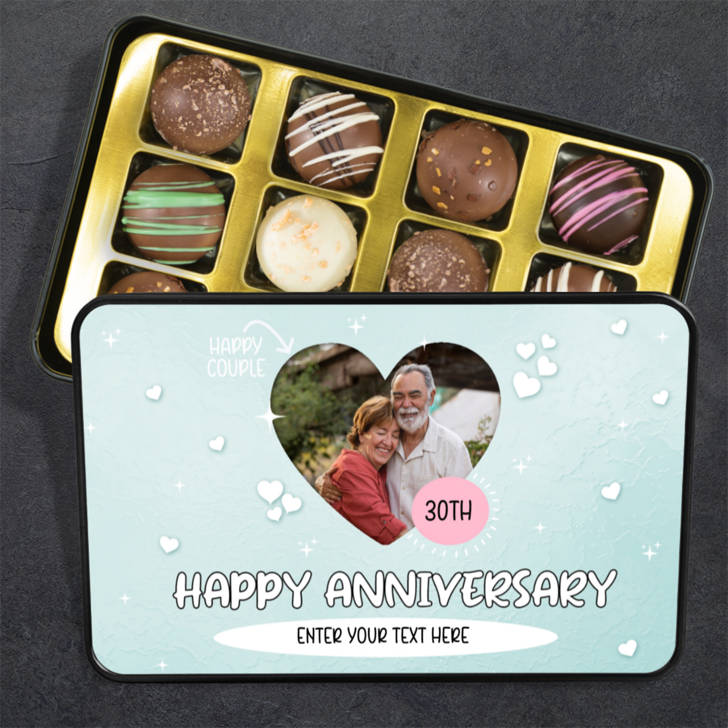 Happy Anniversary Handmade Chocolates In A Personalized Keepsake Tin