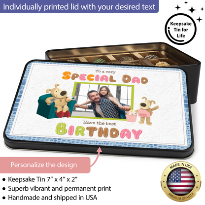 To A Very Special Dad Keepsake Tin Of 12 Luxury Handmade Chocolates With Personalized Photo Upload