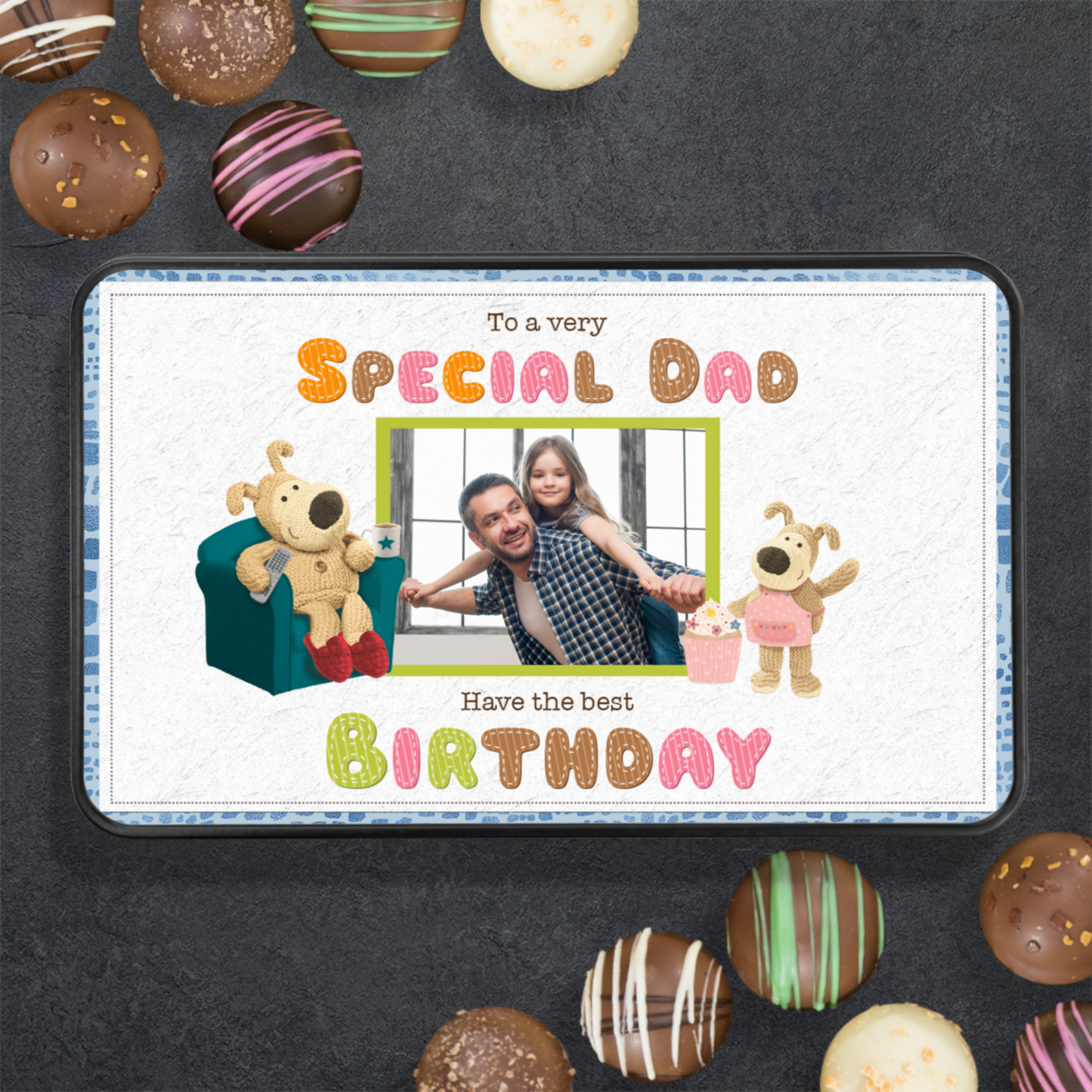 To A Very Special Dad Keepsake Tin Of 12 Luxury Handmade Chocolates With Personalized Photo Upload