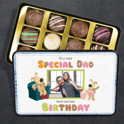 To A Very Special Dad Keepsake Tin Of 12 Luxury Handmade Chocolates With Personalized Photo Upload