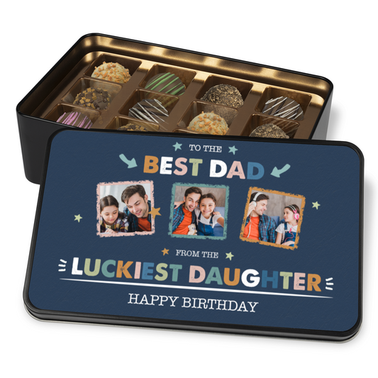 To The Best Dad Keepsake Tin Of 12 Luxury Handmade Chocolates With Personalized Photo Upload