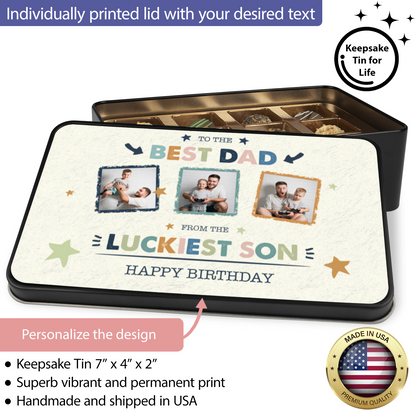 To The Best Dad Keepsake Tin Of 12 Luxury Handmade Chocolates With Personalized Photo Upload