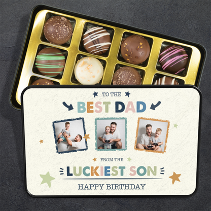 To The Best Dad Keepsake Tin Of 12 Luxury Handmade Chocolates With Personalized Photo Upload