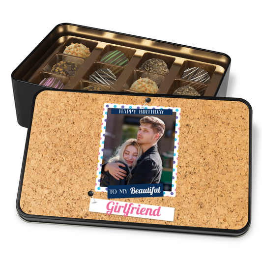 Happy Birthday Keepsake Tin Of 12 Luxury Handmade Chocolates With Personalized Photo Upload