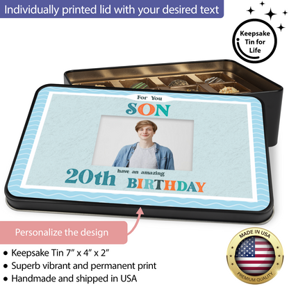 For You Son Keepsake Tin Of 12 Luxury Handmade Chocolates With Personalized Photo Upload & Age