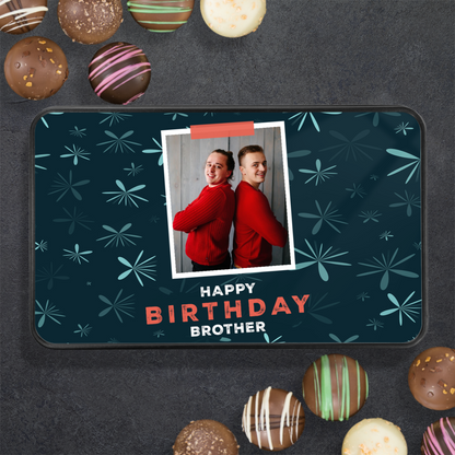 Happy Birthday Brother Keepsake Tin Of 12 Luxury Handmade Chocolates With Personalized Photo Upload