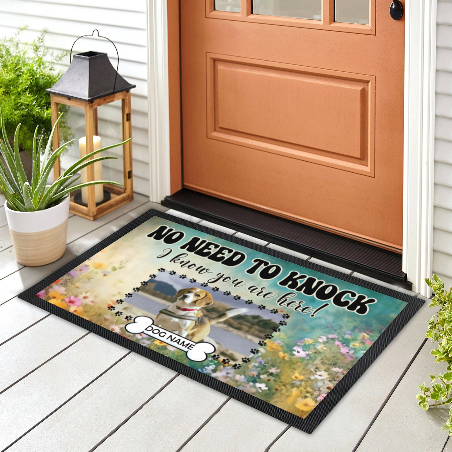 No Need To Knock I Know You Are Here  Wildflower Design With  Dogs Name & Photo Upload