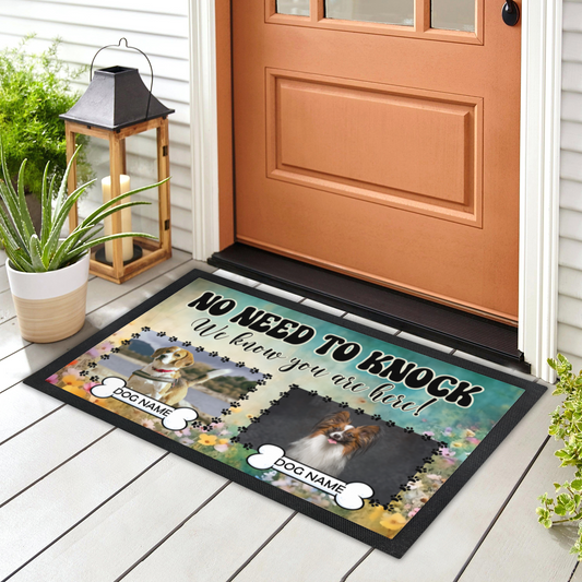 No Need To Knock We Know You Are Here  Wildflower Design With 2 Dogs Names & Photo Upload