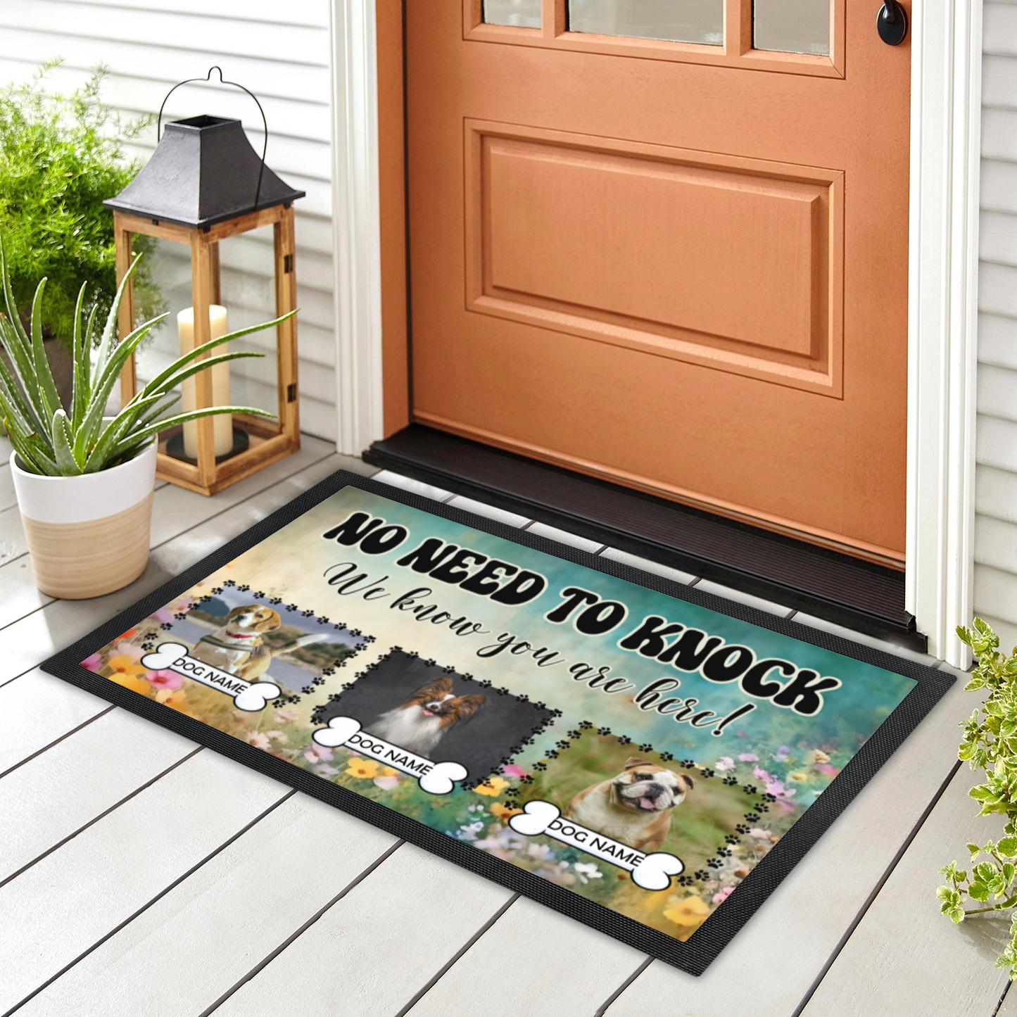 No Need To Knock We Know You Are Here  Wildflower Design With 3 Dogs Names & Photo Upload