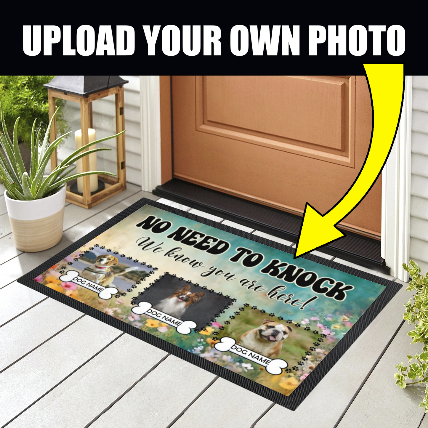 No Need To Knock We Know You Are Here  Wildflower Design With 3 Dogs Names & Photo Upload