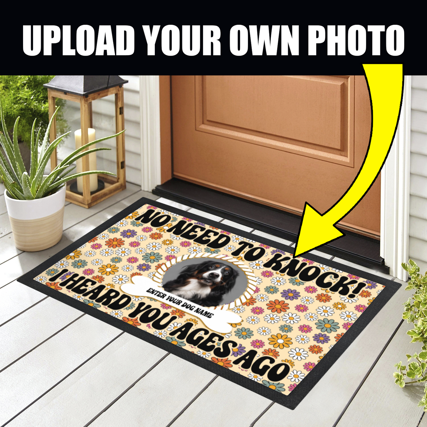 No Need To Knock I Know You Are Here Floral  Retro Design With Dogs Name & Photo Upload