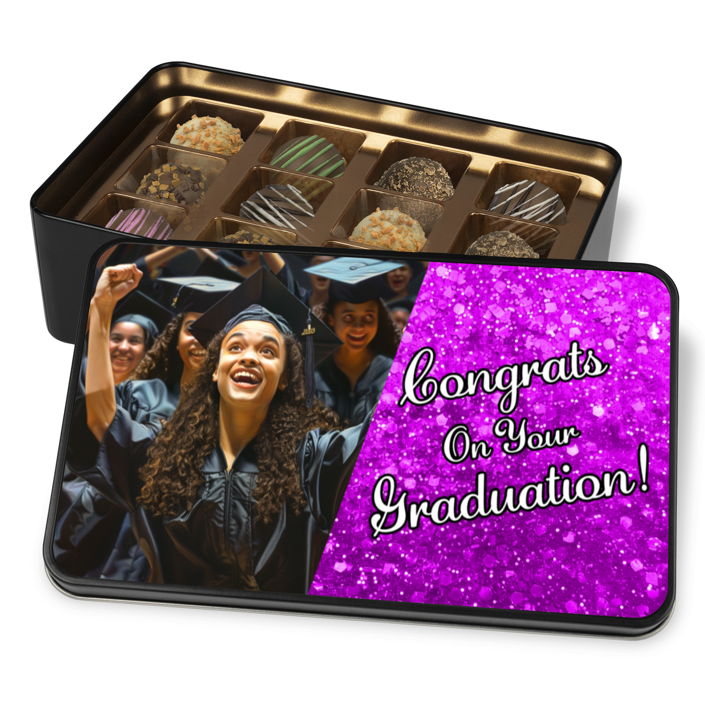 Congrats On Your Graduation Purple Tin Of Handmade Truffles