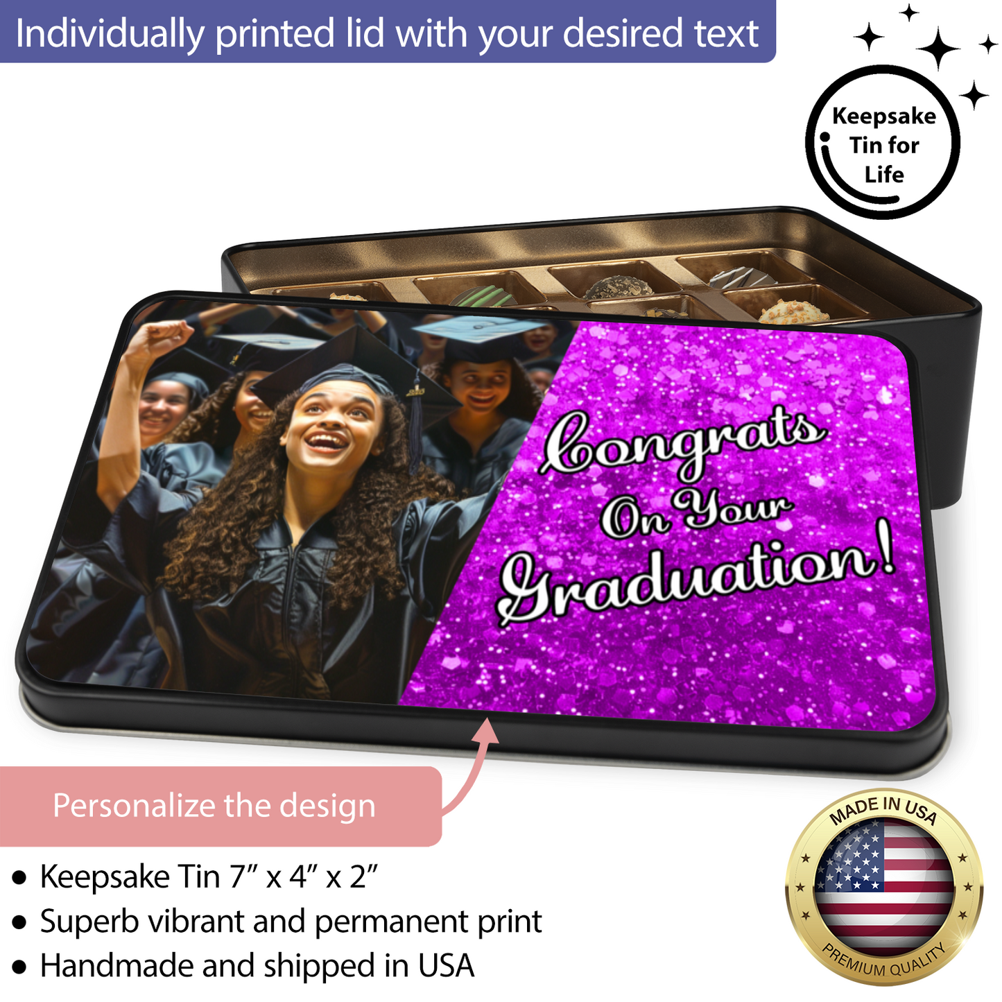 Congrats On Your Graduation Purple Tin Of Handmade Truffles