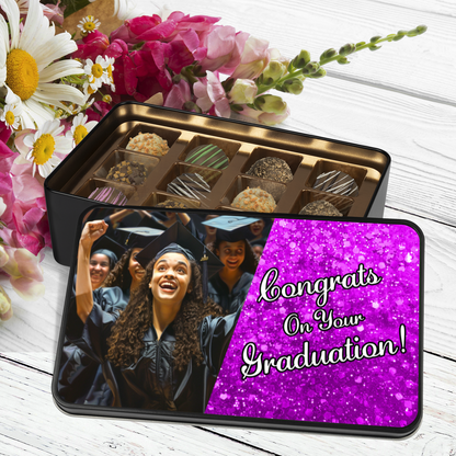 Congrats On Your Graduation Purple Tin Of Handmade Truffles