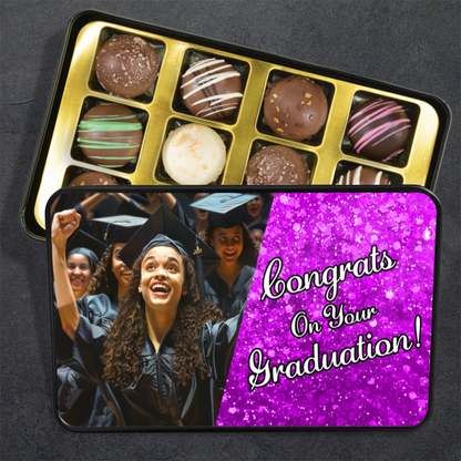 Congrats On Your Graduation Purple Tin Of Handmade Truffles