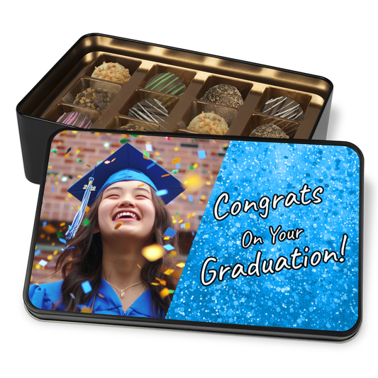 Congrats On Your Graduation Blue Tin Of Handmade Truffles