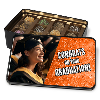 Congrats On Your Graduation Orange Tin Of Handmade Truffles