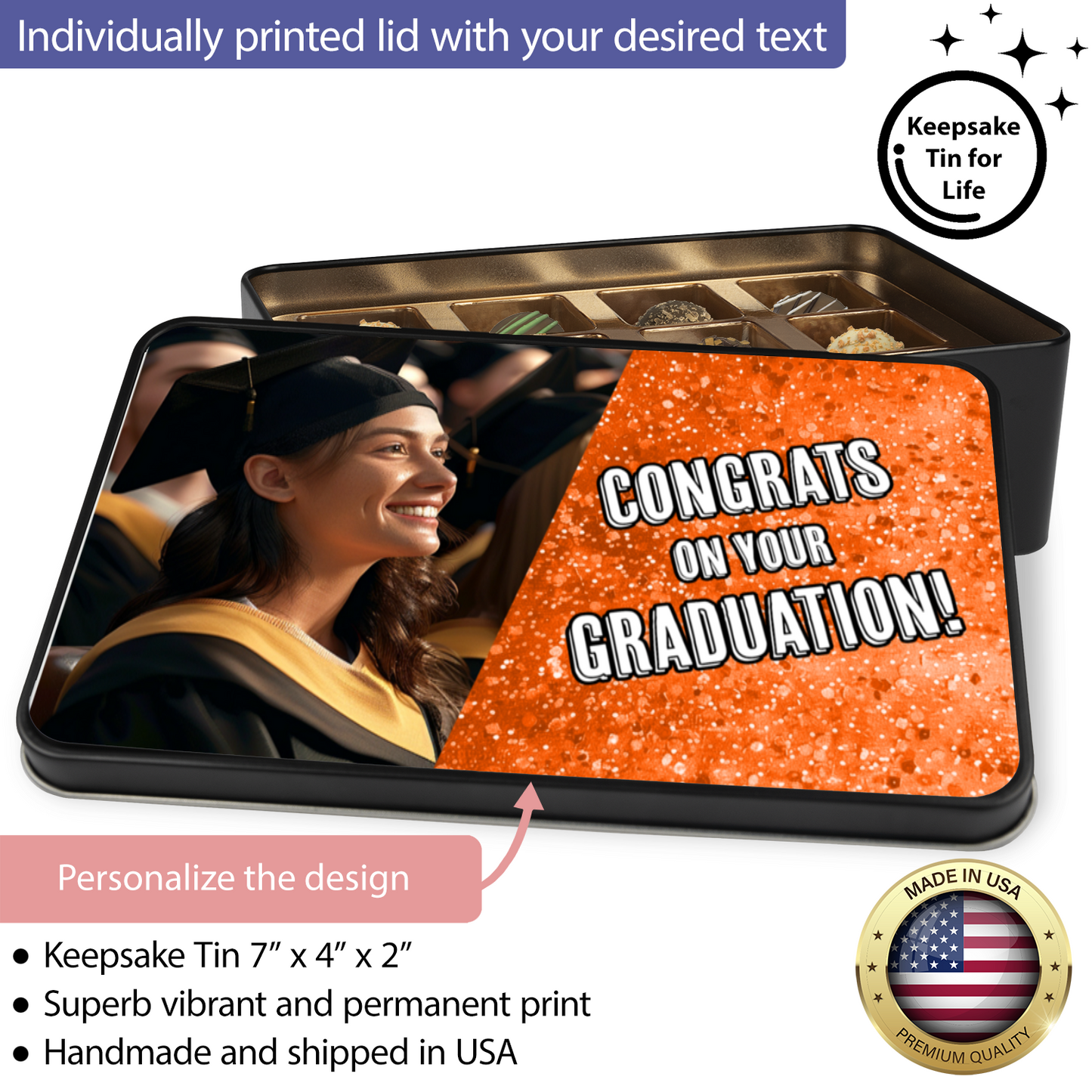 Congrats On Your Graduation Orange Tin Of Handmade Truffles