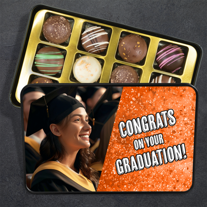 Congrats On Your Graduation Orange Tin Of Handmade Truffles