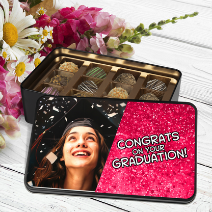 Congrats On Your Graduation Pink Tin Of Handmade Truffles