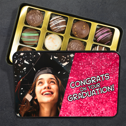 Congrats On Your Graduation Pink Tin Of Handmade Truffles