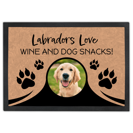 Labradors Love Wine & Dog Snacks Personalized Doormat With Photo Upload